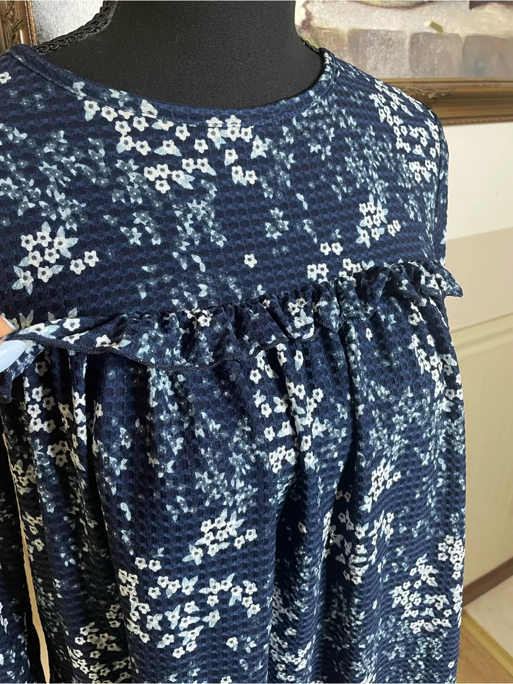 Michael Kors Navy Floral Ruffle-Sleeve Blouse